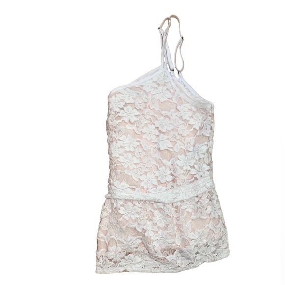 Abercrombie & Fitch White Lace Tank Top w light Pink detailing Sz S Cami Top - Picture 2 of 10